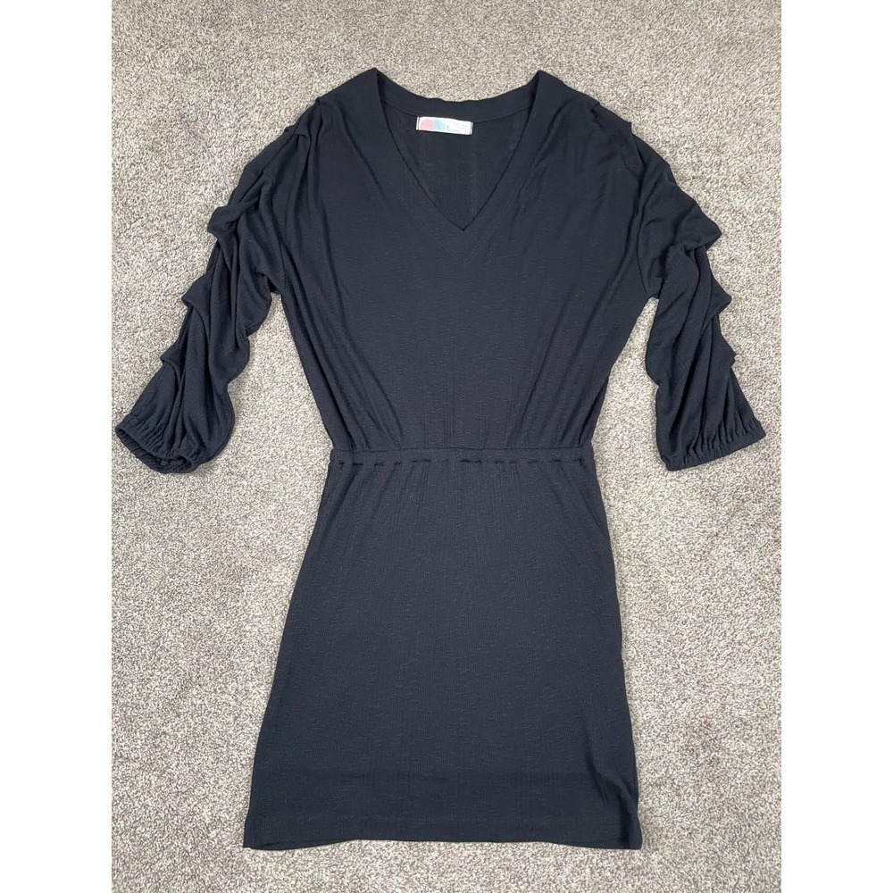 Free People Dress Womens Small Black Beach Ruched Sleeve Ribbed Boho Vacation